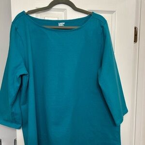Lands' End Teal Boatneck Long Sleeve Top